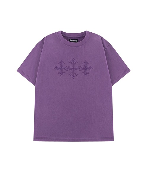 SUPPLIER(サプライヤー)の「Tシャツ|Vintage Wash Embroidery Cross Tee|SUPPLIER(Tシャツ/カットソー・メンズ・パープル/ブラック・SMALL/XX-LARGE/X-LARGE/LARGE/MEDIUM)」の1枚目の写真