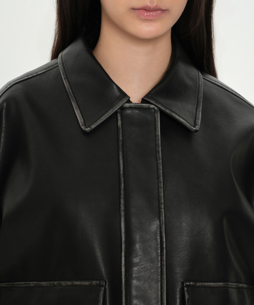 MUSINSA STANDARD WOMAN（ムシンサスタンダードウーマン）の「ウィメンズフェイデッド合成皮革エビエータージャケット[ブラック]（ライダースジャケット・レディース・その他・SMALL/MEDIUM）」の3枚目の写真