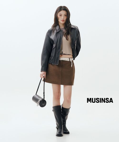 MUSINSA STANDARD WOMAN（ムシンサスタンダードウーマン）の「ウィメンズフェイデッド合成皮革エビエータージャケット[ブラック]（ライダースジャケット・レディース・その他・SMALL/MEDIUM）」の13枚目の写真