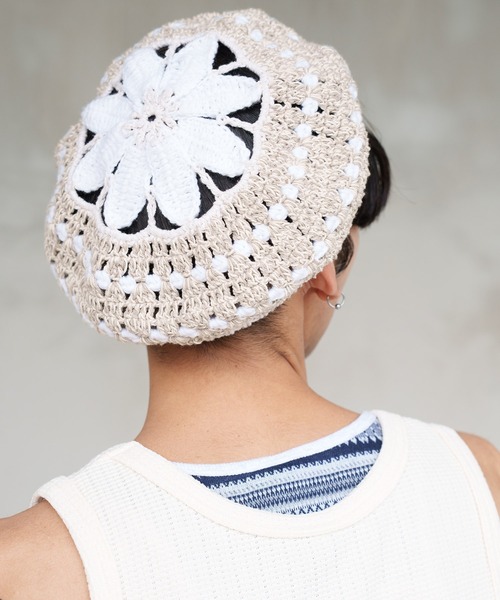 チャイハネ（チャイハネ）の「【チャイハネ】フラワナベレー帽（ハンチング/ベレー帽・レディース・ホワイト/ブラウン・FREE）」の8枚目の写真