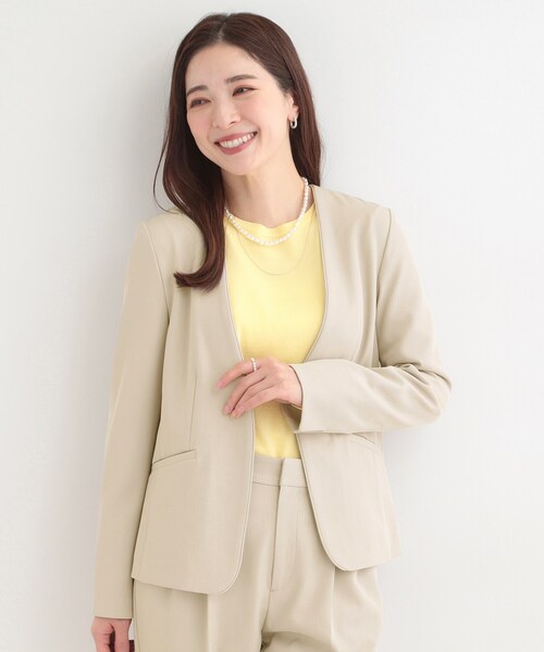 SHOO・LA・RUE（シューラルー）の「【セットアップ可/多機能/SS-3L】すっきりと好印象 カラーレスジャケット（ノーカラージャケット・レディース・ナチュラル/グレー/ネイビー・02/01/10/05/04/03）」の8枚目の写真