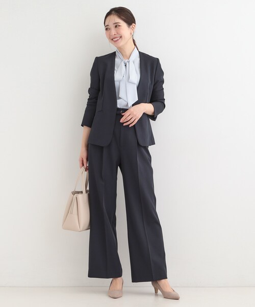 SHOO・LA・RUE（シューラルー）の「【セットアップ可/多機能/SS-3L】すっきりと好印象 カラーレスジャケット（ノーカラージャケット・レディース・ナチュラル/グレー/ネイビー・02/01/10/05/04/03）」の14枚目の写真