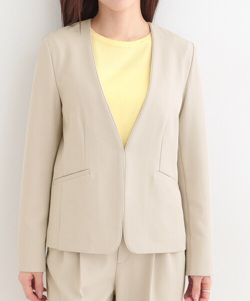 SHOO・LA・RUE（シューラルー）の「【セットアップ可/多機能/SS-3L】すっきりと好印象 カラーレスジャケット（ノーカラージャケット・レディース・ナチュラル/グレー/ネイビー・02/01/10/05/04/03）」の16枚目の写真