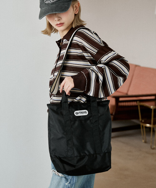 OUTDOOR PRODUCTS（アウトドアプロダクツ）の「OUTDOOR PRODUCTS/アウトドアプロダクツ ストライプ テープ 2WAY トートバッグ　限定展開（トートバッグ・レディース・その他9/ブラック・ONE SIZE）」の15枚目の写真