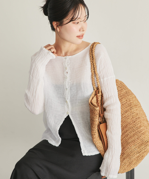 plage（プラージュ）の「LES ATELIERS FRANCAIS DE CONFECTION 別注 OPEN BTN 2WAY ブラウス（シャツ/ブラウス・レディース・ホワイト/アイボリー/ブラック・FREE）」の2枚目の写真