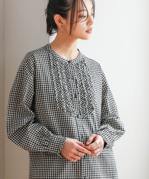 n'OrLABEL（ノアールレーベル）の「ギンガムチェックフリルブラウス（シャツ/ブラウス・レディース・ブラック/グリーン・1/2）」の5枚目の写真