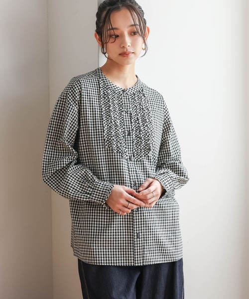 n'OrLABEL（ノアールレーベル）の「ギンガムチェックフリルブラウス（シャツ/ブラウス・レディース・ブラック/グリーン・1/2）」の6枚目の写真