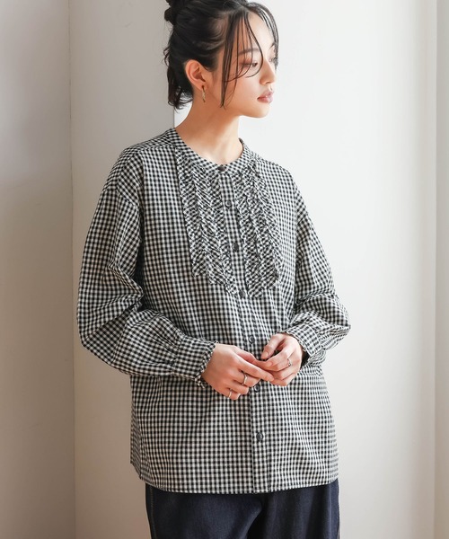 n'OrLABEL（ノアールレーベル）の「ギンガムチェックフリルブラウス（シャツ/ブラウス・レディース・ブラック/グリーン・1/2）」の7枚目の写真