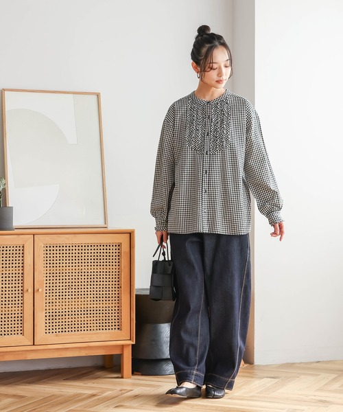 n'OrLABEL（ノアールレーベル）の「ギンガムチェックフリルブラウス（シャツ/ブラウス・レディース・ブラック/グリーン・1/2）」の8枚目の写真