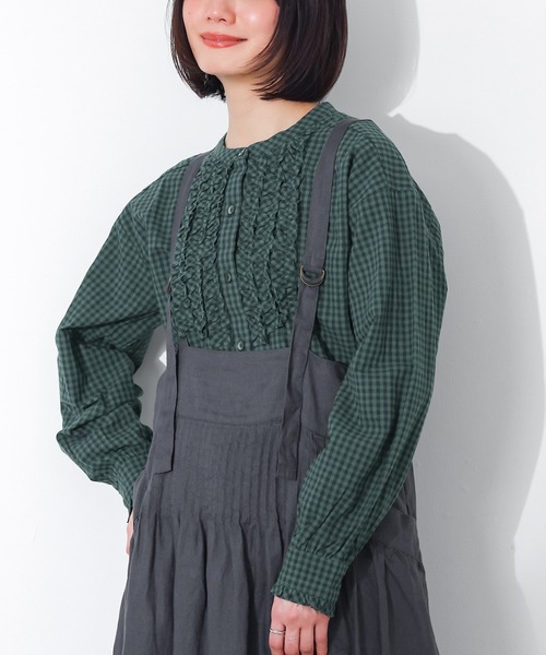 n'OrLABEL（ノアールレーベル）の「ギンガムチェックフリルブラウス（シャツ/ブラウス・レディース・ブラック/グリーン・1/2）」の14枚目の写真