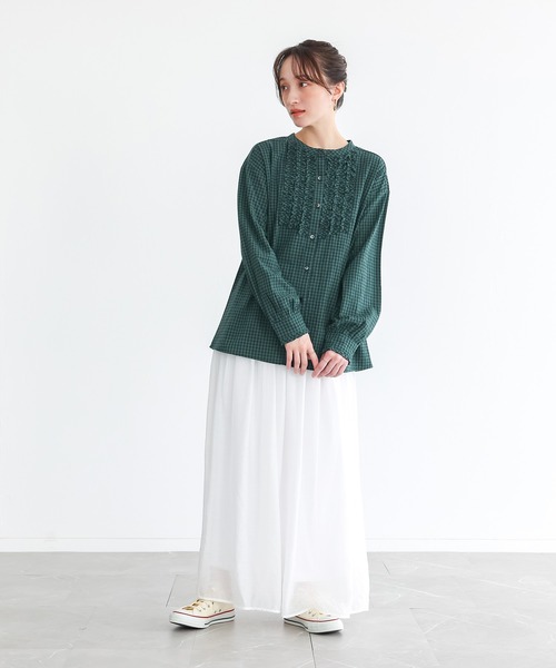 n'OrLABEL（ノアールレーベル）の「ギンガムチェックフリルブラウス（シャツ/ブラウス・レディース・ブラック/グリーン・1/2）」の17枚目の写真