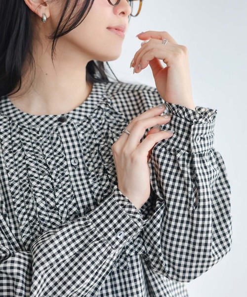 n'OrLABEL（ノアールレーベル）の「ギンガムチェックフリルブラウス（シャツ/ブラウス・レディース・ブラック/グリーン・1/2）」の20枚目の写真