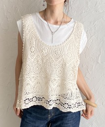 She's Closet（シーズクローゼット）の「ショート丈 深Vネック 花柄 かぎ編み ビスチェ クロシェベスト（ベスト）」