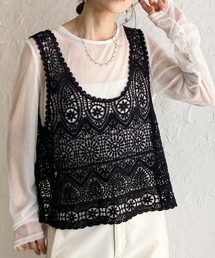 She's Closet（シーズクローゼット）の「ショート丈 深Vネック 花柄 かぎ編み ビスチェ クロシェベスト（ベスト）」