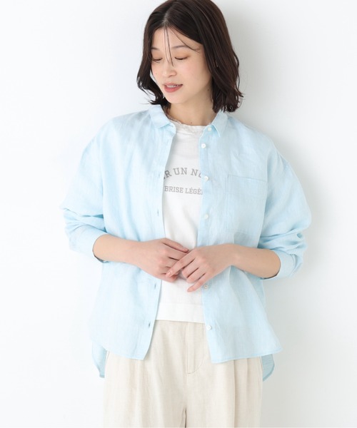human woman(ヒューマンウーマン)の「◆【名品/リネン100%/ウォッシャブル】ハードマンリネンブラウス(シャツ/ブラウス・レディース・ピンク/ブルー/ベージュ系その他2・MEDIUM)」の1枚目の写真