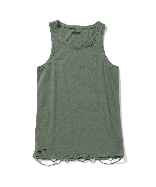 PERVERZE（パーバーズ）の「DISTRESS Regular Tank Top（タンクトップ・レディース・ホワイト/ブラック/カーキ/グレー・FREE）」の4枚目の写真