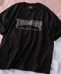 【70】【THRASHER/スラッシャー】ラインストーン ブランドロゴ ラメ総柄Tシャツ/ショート丈有り