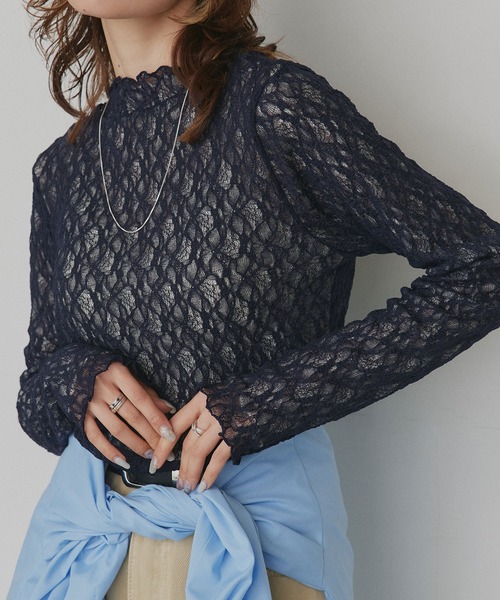 ad thie（アドティエ）の「リバーシブル プチハイネック レーストップス（Tシャツ/カットソー・レディース・ネイビー系/グレー系/ピンク系/ブラック系・FREE）」の4枚目の写真