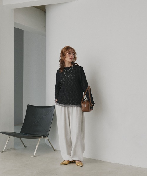 ad thie（アドティエ）の「リバーシブル プチハイネック レーストップス（Tシャツ/カットソー・レディース・ネイビー系/グレー系/ピンク系/ブラック系・FREE）」の5枚目の写真