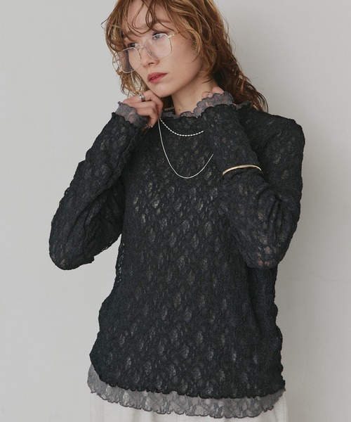 ad thie（アドティエ）の「リバーシブル プチハイネック レーストップス（Tシャツ/カットソー・レディース・ネイビー系/グレー系/ピンク系/ブラック系・FREE）」の7枚目の写真