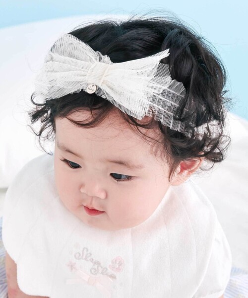SLAP SLIP BABY(スラップスリップベビー)の「リボンチュールヘアバンドベビー(その他ベビー用品・キッズ・ピンク/ホワイト/イエロー・FREE)」の1枚目の写真