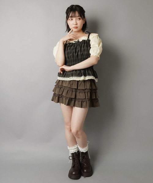 SPINNS(スピンズ)の「スエードティアードミニスカート/NEO森ガール/インナーパンツ付き(スカート・レディース・ブラウン/チャコール・ONESIZE)」の20枚目の写真