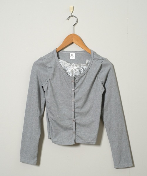 shopnikoniko（ショップニコニコ）の「ニット カーディガン レース リボン レースレイヤード風 ニットカーディガン（カーディガン/ボレロ・レディース・グレー・フリー）」の4枚目の写真