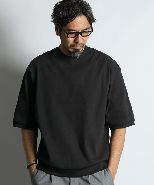 The DUFFER of ST.GEORGE(ザダファーオブセントジョージ)の「【WEB限定アイテム】「AIR FLEX」HONEYCOMB 3/4 SLEEVE RELAX TEE :高収縮機能素材「エアフレックス」5分袖 ハニカム リラックスTEE(Tシャツ/カットソー・メンズ・ブラック/ホワイト・SMALL/MEDIUM/LARGE/X-LARGE)」の2枚目の写真