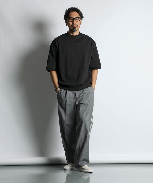 The DUFFER of ST.GEORGE(ザダファーオブセントジョージ)の「【WEB限定アイテム】「AIR FLEX」HONEYCOMB 3/4 SLEEVE RELAX TEE :高収縮機能素材「エアフレックス」5分袖 ハニカム リラックスTEE(Tシャツ/カットソー・メンズ・ブラック/ホワイト・SMALL/MEDIUM/LARGE/X-LARGE)」の6枚目の写真