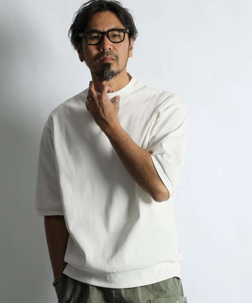 The DUFFER of ST.GEORGE(ザダファーオブセントジョージ)の「【WEB限定アイテム】「AIR FLEX」HONEYCOMB 3/4 SLEEVE RELAX TEE :高収縮機能素材「エアフレックス」5分袖 ハニカム リラックスTEE(Tシャツ/カットソー・メンズ・ブラック/ホワイト・SMALL/MEDIUM/LARGE/X-LARGE)」の3枚目の写真