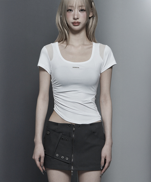 ETRE AU SOMMET(エトレオソメ)の「Modern Square Shirring Tee (White)(Tシャツ/カットソー・レディース・ホワイト・FREE)」の4枚目の写真