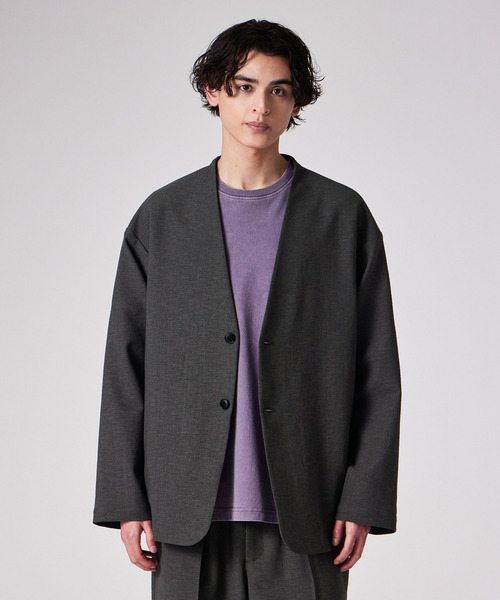 PS Paul Smith(ピーエスポールスミス)の「RIRANCHA(R) ノーカラージャケット / 162754 EXJ02(ノーカラージャケット・メンズ・カーキブラウン/ダークグレー・LARGE/MEDIUM/SMALL)」の1枚目の写真