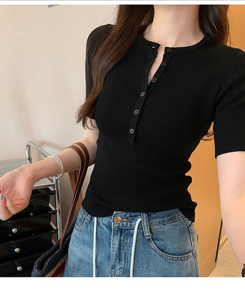 by LEGNA(バイレグナ)の「ヘンリーネックリブカットソー(Tシャツ/カットソー・レディース・ホワイト/ブラック/カーキ/イエロー・LARGE/MEDIUM/SMALL)」の3枚目の写真