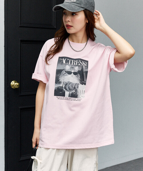 PUBLUX/パブリュクス ＜機能性素材＞MAGAZINE キャット フォト Tシャツ
