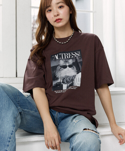 PUBLUX(パブリュクス)の「PUBLUX/パブリュクス <機能性素材>MAGAZINE キャット フォト Tシャツ 限定展開(Tシャツ/カットソー・レディース・ピンク/ブラウン/ホワイト/ブラック・MEDIUM/LARGE/SMALL)」の19枚目の写真
