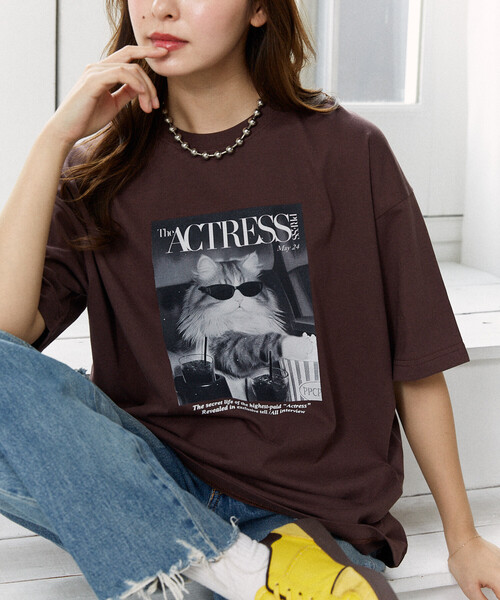 PUBLUX(パブリュクス)の「PUBLUX/パブリュクス <機能性素材>MAGAZINE キャット フォト Tシャツ 限定展開(Tシャツ/カットソー・レディース・ピンク/ブラウン/ホワイト/ブラック・MEDIUM/LARGE/SMALL)」の17枚目の写真