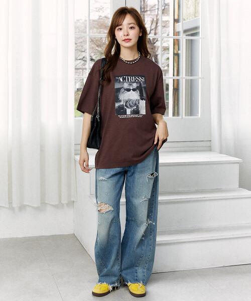 PUBLUX(パブリュクス)の「PUBLUX/パブリュクス <機能性素材>MAGAZINE キャット フォト Tシャツ 限定展開(Tシャツ/カットソー・レディース・ピンク/ブラウン/ホワイト/ブラック・MEDIUM/LARGE/SMALL)」の16枚目の写真