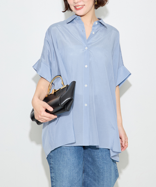 journal standard L'essage(ジャーナルスタンダードレサージュ)の「ライトローンドルマンシャツ(シャツ/ブラウス・レディース・ブラウン/アイボリー/ブルー系その他/ブラック・FREE)」の4枚目の写真