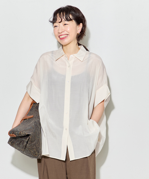 journal standard L'essage(ジャーナルスタンダードレサージュ)の「ライトローンドルマンシャツ(シャツ/ブラウス・レディース・ブラウン/アイボリー/ブルー系その他/ブラック・FREE)」の11枚目の写真