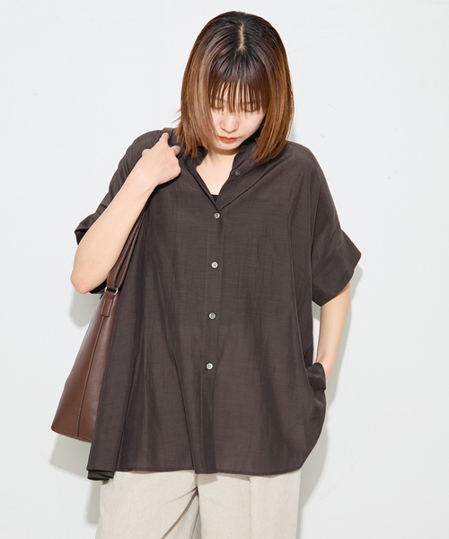 journal standard L'essage（ジャーナルスタンダードレサージュ）の「ライトローンドルマンシャツ（シャツ/ブラウス・レディース・ブラウン/アイボリー/ブルー系その他/ブラック・FREE）」の5枚目の写真