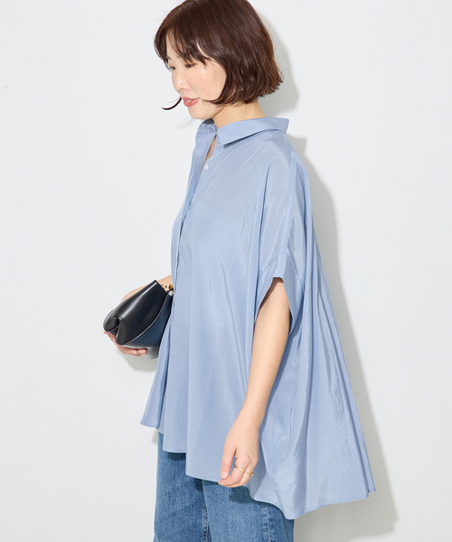 journal standard L'essage（ジャーナルスタンダードレサージュ）の「ライトローンドルマンシャツ（シャツ/ブラウス・レディース・ブラウン/アイボリー/ブルー系その他/ブラック・FREE）」の9枚目の写真
