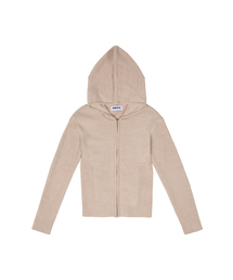 MIX RIBBED KNIT HOODIE ZIP-UP-3COLOR