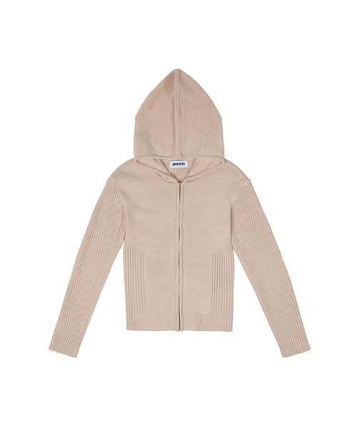 PORTERNA（ポルテナ）の「MIX RIBBED KNIT HOODIE ZIP-UP-3COLOR（ニット/セーター・レディース・ライトグレー/ベージュ/チャコール・OS）」の3枚目の写真