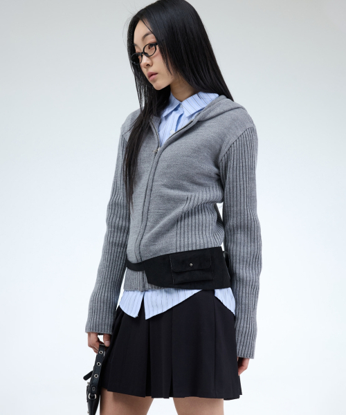 PORTERNA（ポルテナ）の「MIX RIBBED KNIT HOODIE ZIP-UP-3COLOR（ニット/セーター・レディース・ライトグレー/ベージュ/チャコール・OS）」の4枚目の写真