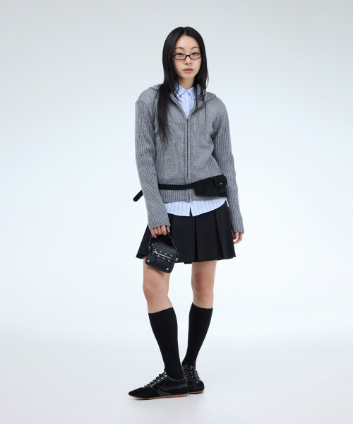 PORTERNA（ポルテナ）の「MIX RIBBED KNIT HOODIE ZIP-UP-3COLOR（ニット/セーター・レディース・ライトグレー/ベージュ/チャコール・OS）」の12枚目の写真