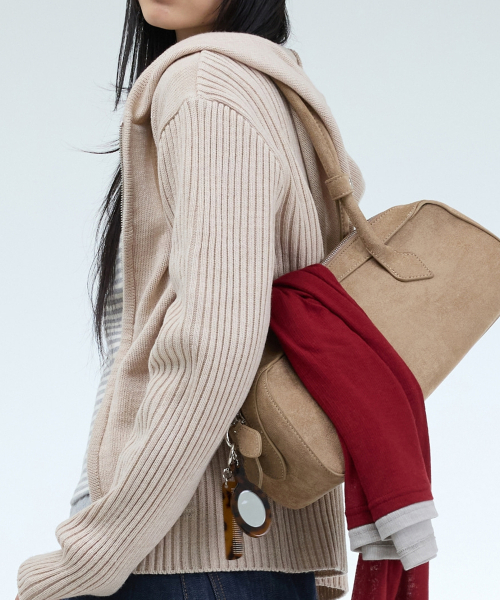 PORTERNA（ポルテナ）の「MIX RIBBED KNIT HOODIE ZIP-UP-3COLOR（ニット/セーター・レディース・ライトグレー/ベージュ/チャコール・OS）」の14枚目の写真
