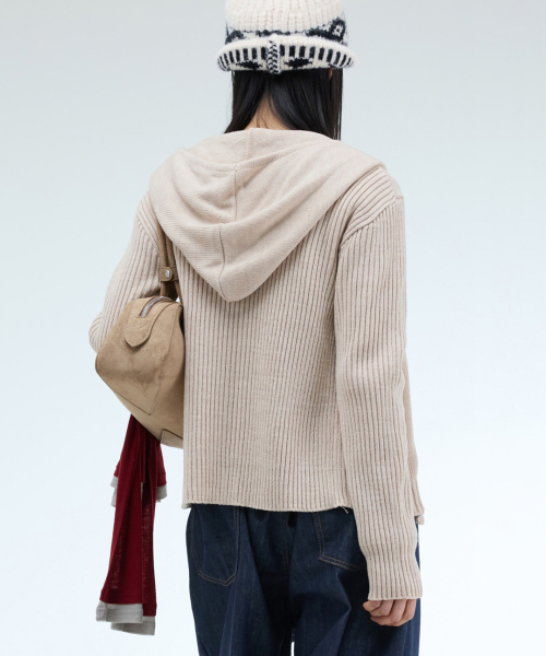 PORTERNA（ポルテナ）の「MIX RIBBED KNIT HOODIE ZIP-UP-3COLOR（ニット/セーター・レディース・ライトグレー/ベージュ/チャコール・OS）」の15枚目の写真