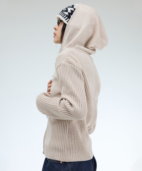 PORTERNA（ポルテナ）の「MIX RIBBED KNIT HOODIE ZIP-UP-3COLOR（ニット/セーター・レディース・ライトグレー/ベージュ/チャコール・OS）」の19枚目の写真