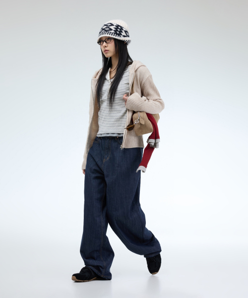 PORTERNA（ポルテナ）の「MIX RIBBED KNIT HOODIE ZIP-UP-3COLOR（ニット/セーター・レディース・ライトグレー/ベージュ/チャコール・OS）」の20枚目の写真