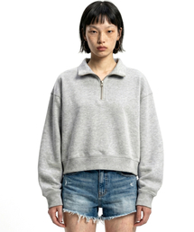 REBRENNER（リブレンナー）の「ベーシックオーバーサイズボリュームクロップハーフジップグレー（スウェット）」